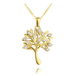 MINET Pozlacený stříbrný náhrdelník STROM ŽIVOTA s bílými zirkony