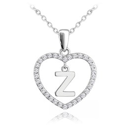 MINET Stříbrný náhrdelník písmeno v srdíčku "Z" se zirkony