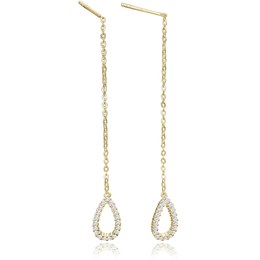 MINET Rose gold stříbrné protahovací visací náušnice s bílými zirkony