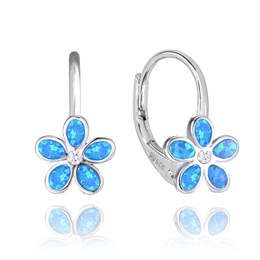 MINET Třpytivé stříbrné náušnice KYTIČKY s modrými opálky a zirkonem