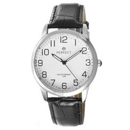 HODINKY PERFECT MUŽSKÉ C402G-01 STŘÍBRNÁ KORPUS, BÍLÝ ČÍSELNÍK, ČERNÝ PÁSEK