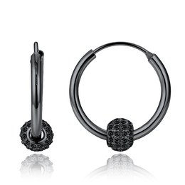 MINET Elegantní černě rhodiované stříbrné náušnice se zirkony