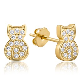MINET Zlaté náušnice kočky s bílými zirkony Au 585/1000 1,20g