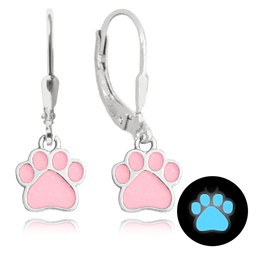 MINET Svítící růžové stříbrné náušnice TLAPKY