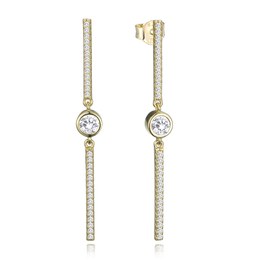 MINET Pozlacené stříbrné náušnice tyčky s bílými zirkony