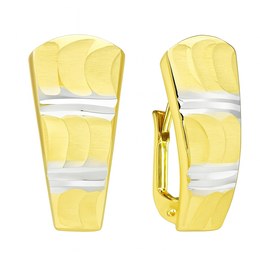 Zlaté 585/1000 náušnice dvoubarevné s gravírováním klapkové TU-3019