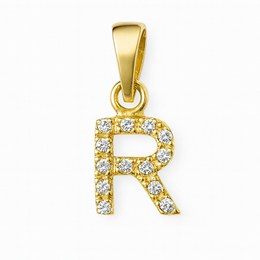Zlatý 585/1000 přívěsek se zirkony písmeno R 3945