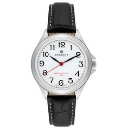 HODINKY PERFECT PÁNSKÉ C412-B-02 STŘÍBRNÝ KRYT, BÍLÝ ČÍSELNÍK, ČERNÝ PÁSEK