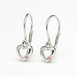 Zlaté naušnice z bílého zlata srdíčka s růžovým kamínkem brizura