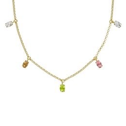 Victoria Cruz A4502-MDG - stříbrný náhrdelník s barevnými kameny - pozlacený