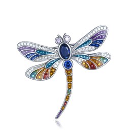 MINET Stříbrná brož vážka s různobarevnými zirkony