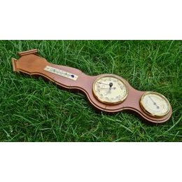 Barometr s teploměrem a vlhkoměrem na dřevěné podložce B203228