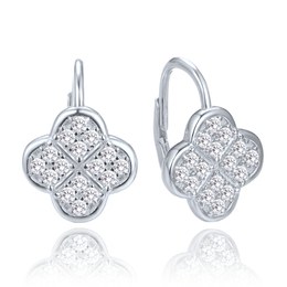 MINET Stříbrné náušnice čtyřlístky s bílými zirkony