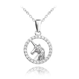MINET Třpytivý dětský stříbrný náhrdelník JEDNOROŽEC s bílými zirkony