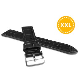 LAVVU XXL Prodloužený černý prošitý řemínek CROCO z luxusní kuže Top Grain - 22 XXL
