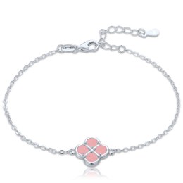 MINET Stříbrný náramek čtyřlístek s jadeitem