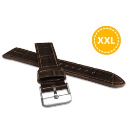 LAVVU XXL Prodloužený tmavě hnědý prošitý řemínek CROCO z luxusní kuže Top Grain - 20 XXL