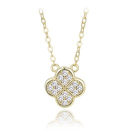MINET Pozlacený stříbrný náhrdelník čtyřlístek s bílými zirkony