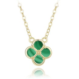 MINET Pozlacený stříbrný náhrdelník čtyřlístek s malachitem