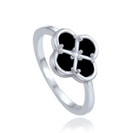 MINET 925/1000 Stříbrný prsten čtyřlístek s černou perletí JMAS7058CR