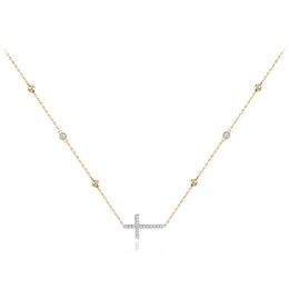 MINET Zlatý náhrdelník křížek s bílými zirkony a kuličkami Au 585/1000 3,90g
