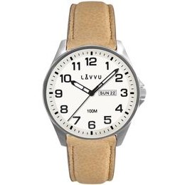LAVVU Ocelové pánské hodinky BERGEN White / Top Grain Leather se svítícím číselníkem