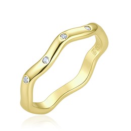 MINET Elegantní zvlněný pozlacený stříbrný 925/1000 prsten s bílým zirkonem JMAS0358GR
