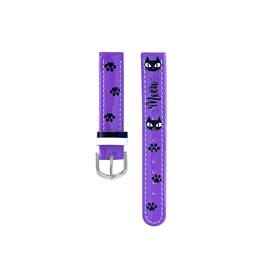 CLOCKODILE Fialový řemínek k dětským hodinkám kočky