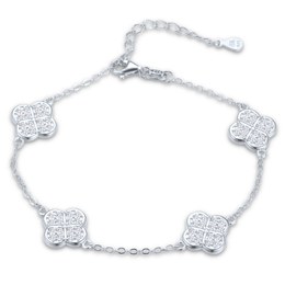 MINET Stříbrný náramek čtyřlístky s bílými zirkony