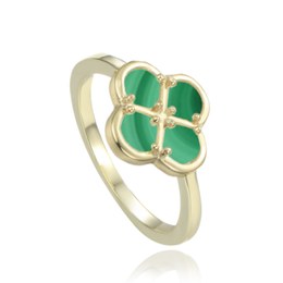 MINET Pozlacený 925/1000 stříbrný prsten čtyřlístek se zeleným malachitem JMAS7058GR