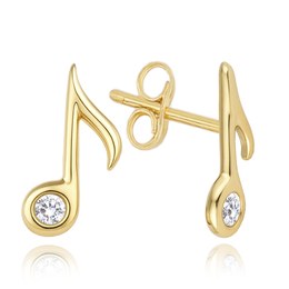 MINET Zlaté náušnice noty s bílými zirkony Au 585/1000 1,00g