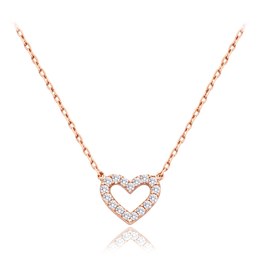 MINET Zlatý náhrdelník srdce z růžového zlata s bílými zirkony Au 585/1000 1,65g