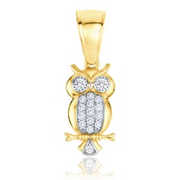 MINET Zlatý přívěs sova s bílými zirkony Au 585/1000 1,45g