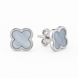 Zlaté náušnice z bílého zlata čtyřlístek s perletí puzetové