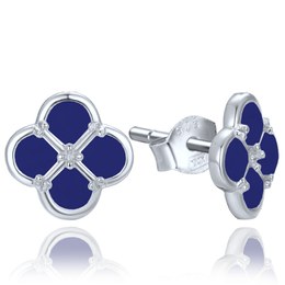 MINET Stříbrné náušnice čtyřlístek s lapisem