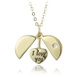 MINET Pozlacený stříbrný náhrdelník s otevíracím přívěskem a srdíčkem s nápisem "I love you"