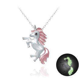 MINET Svítící růžový stříbrný náhrdelník JEDNOROŽEC