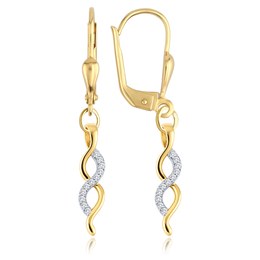 MINET Elegantní zlaté náušnice s bílými zirkony Au 585/1000 2,40g