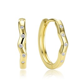 MINET Elegantní zvlněné pozlacené stříbrné 925/100 náušnice s bílými zirkony JMAS0358GE00