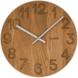 VLAHA Dřevěné hodiny OAK vyrobené v Čechách se stříbrnými ručkami ⌀34cm