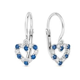 Zlaté naušnice z bílého zlata srdíčka s bílými a modrými kameny brizura