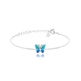 MINET Třpytivý stříbrný náramek MOTÝLEK s modrým opálem