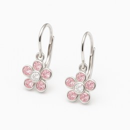 Zlaté 585/1000 náušnice z bílého zlata kytičky růžové brizura 6019PI