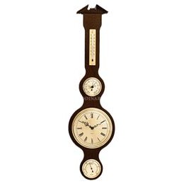 Barometr s teploměrem vlhkoměrem a hodinami na dřevěné podložce B204981