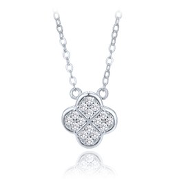 MINET Stříbrný náhrdelník čtyřlístek s bílými zirkony