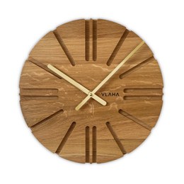 VLAHA Dubové hodiny ATELIER vyrobené v Čechách se zlatými ručkami ⌀32,5cm