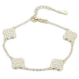 MINET Pozlacený stříbrný náramek čtyřlístky s bílými zirkony