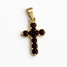 Stříbrný zlacený přívěs Křížek s Granáty