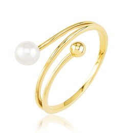 MINET Zlatý prsten s kuličkou a přírodní perlou Au 585/1000 vel. 59 - 1,65g