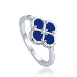 MINET 925/1000 Stříbrný prsten čtyřlístek s modrým lapisem JMAS7058BR